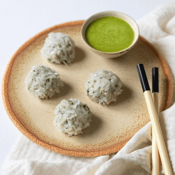 Dim sum tête de lion poulet au curry vert